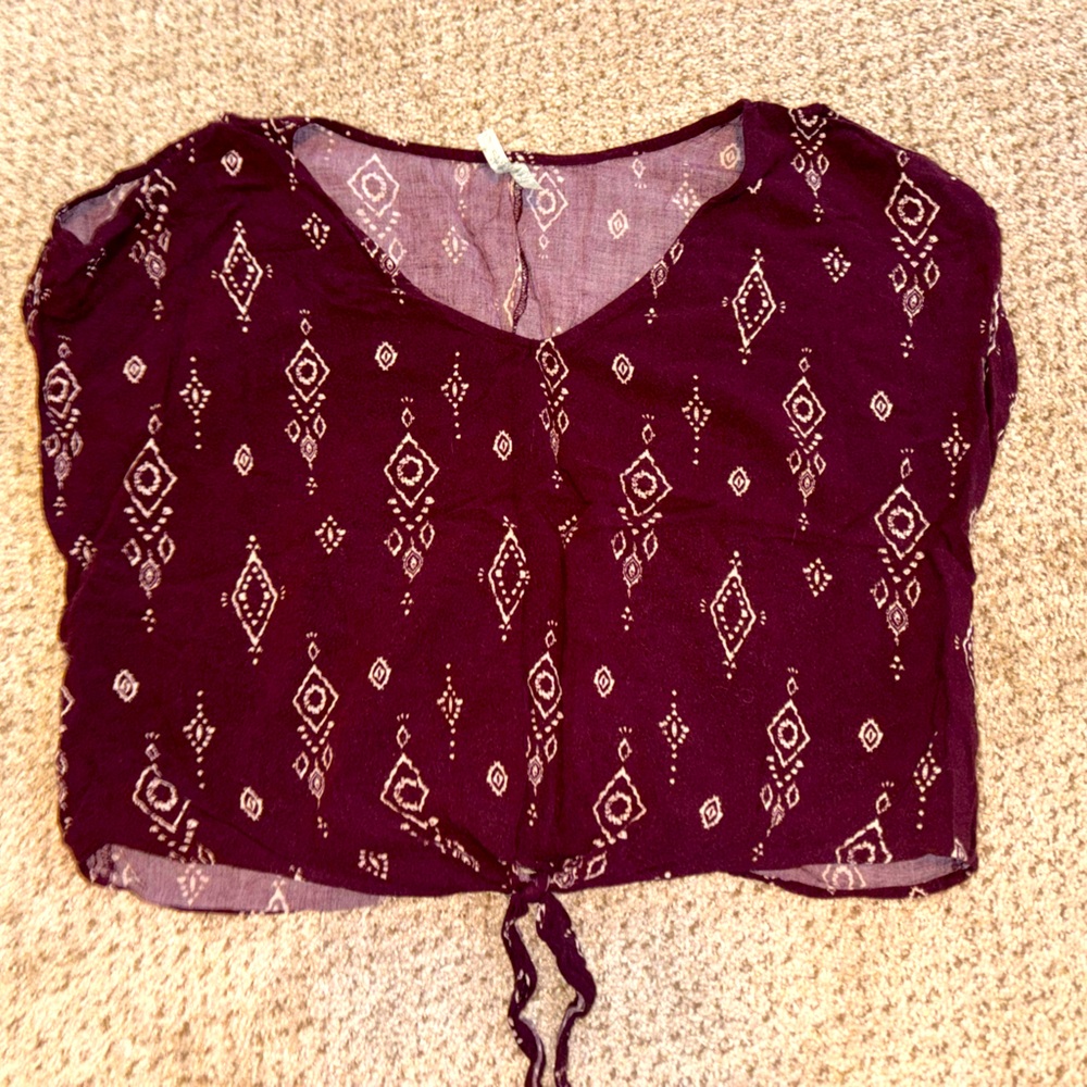 Mudd Maroon Crop Tie Front Blouse